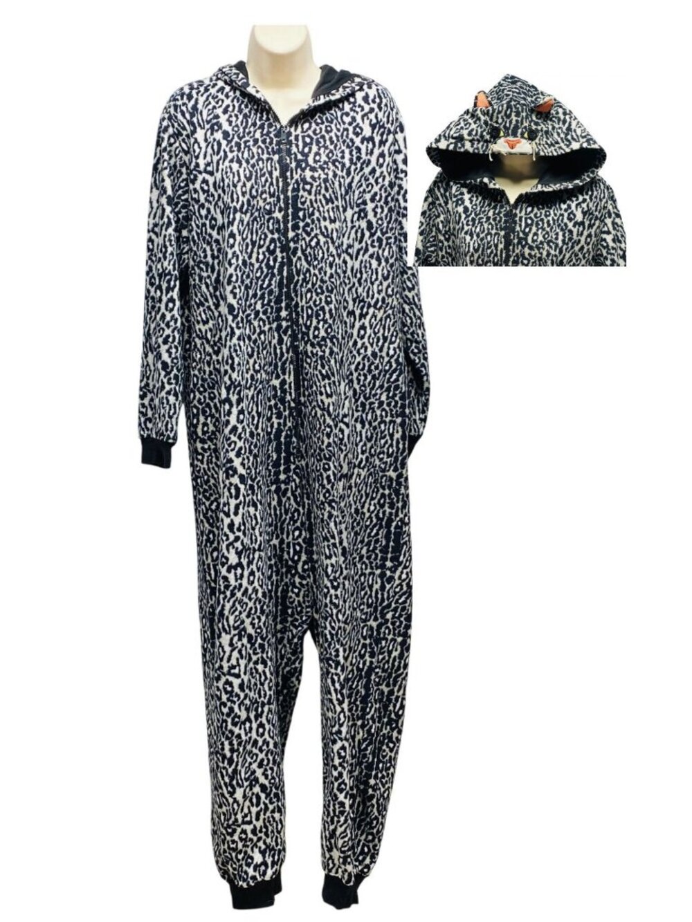 Nick & Nora XL Leopard Print Hooded One-Piece Pajamas With Animal Face Hood